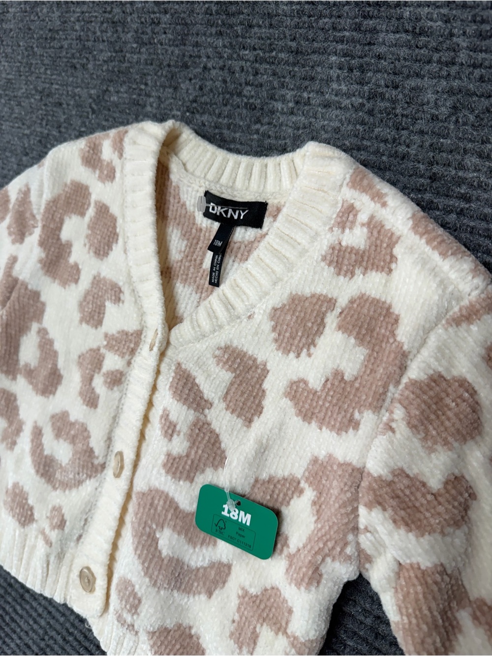 DKNY Cream & Light Pink Leopard Knit Cardigan nwt 18m